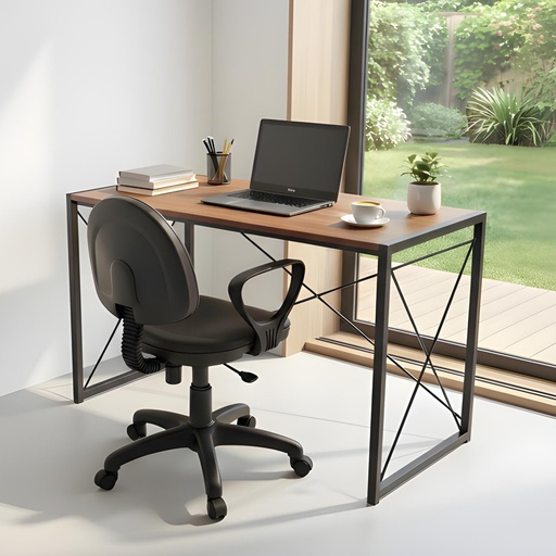 [IRIS-10560-MB] Bureau Moderne IRIS – Métal Noir & Bois Marron (Pliable)