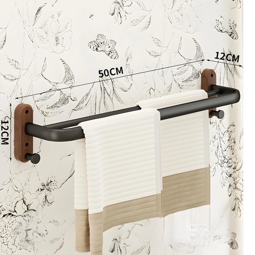 [TH-PS-NW5012] Porte-serviettes mural 50 cm – Aluminium & Bois effet noyer