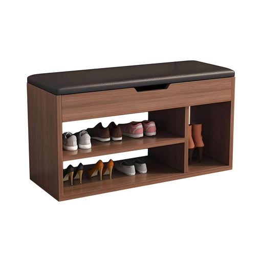 [CB80-NW] Banc Chaussures CozyBench – Couleur Bois Noyer / Assise Noir