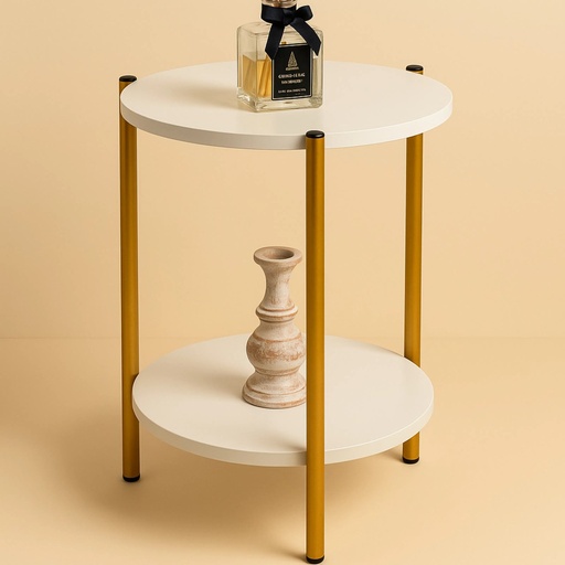 [SWTA-BD9650] Table d’Appoint LINA – 2 Niveaux Blanc & Dore