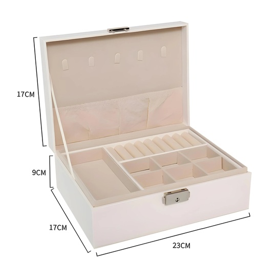 [JB001] Boite a Bijoux en Simili Cuir Blanc – Rangement Luxe Velours