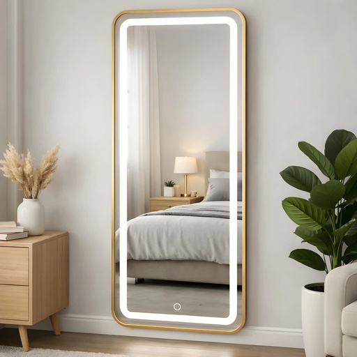 [MIR-LED-12050-GOLD] Miroir LED Rectangulaire 120×50 cm – Cadre Aluminium Doré