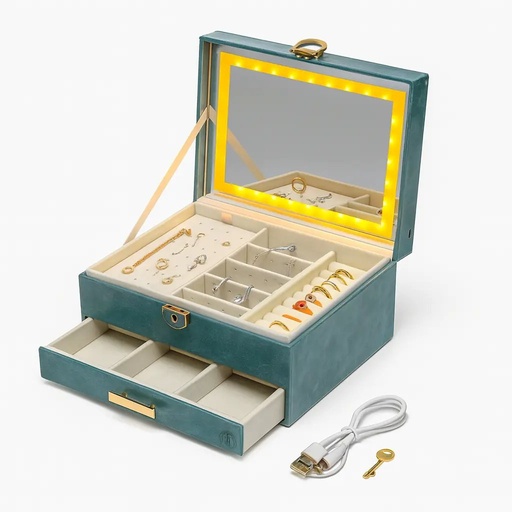 [VR-LED-231711] Boîte à Bijoux LED Vert Émeraude – Luxe & Organisation