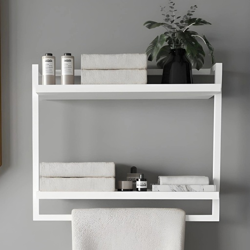 [ALT-BA01] Etagere Murale ALTO (Blanc / Marron) – Pour Salle de Bain