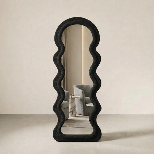 [TH-OPERA-170BK] Miroir OPÉRA – Noir | Bois & Tissu Bouclé