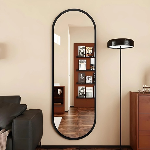 [TH-MIR-OVAL-12350-NR] Miroir Ovale 123x50 cm – Cadre MDF Stratifié Noir