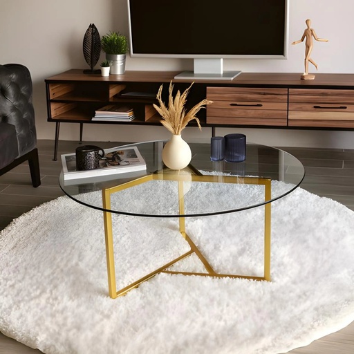 [TH-TB-TRIKA] Table Basse en Verre TRIKA – Socle Dore