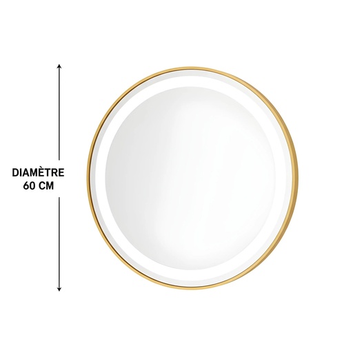 [TH-ML-LED60-AL] Miroir Rond LED 60CM – Cadre Aluminium Dore