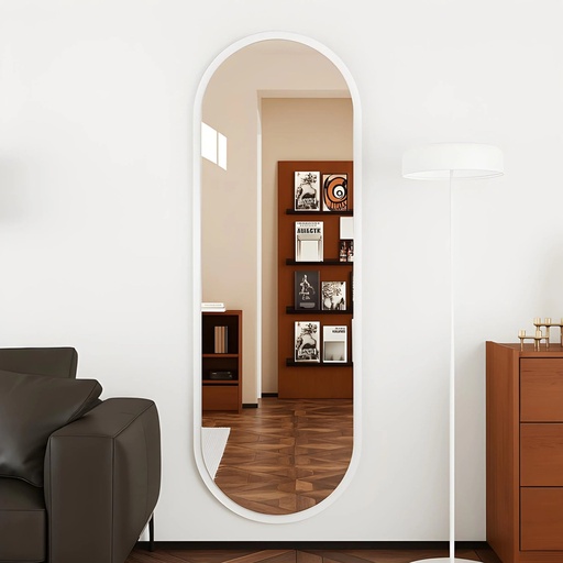 [TH-MIR-OVAL-12350-BL] Miroir Ovale 123x50 cm – Cadre MDF Stratifié Blanc