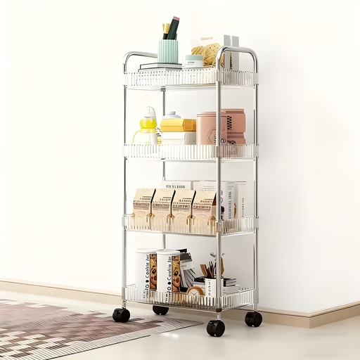 [TH-CR-427-INOX] Chariot de Rangement 4 Niveaux – Acier Inoxydable & Acrylique