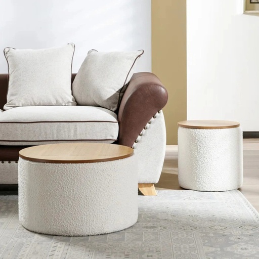 [TH-PF7040-BCL-MDF] Table Boucle avec Rangement Beige & Marron 70x40cm