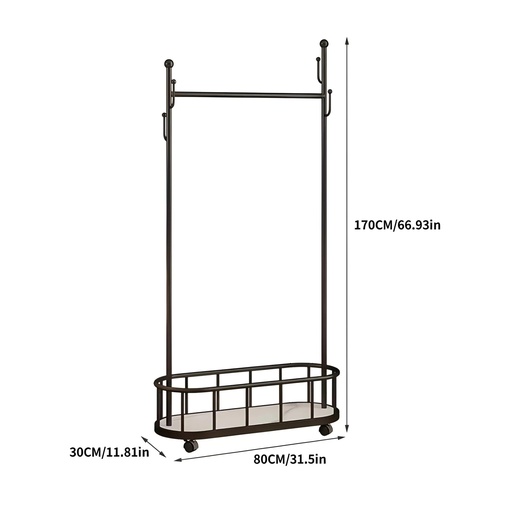 [TH-PV-MN-175] Porte-Vetements en Metal Noir avec Roues