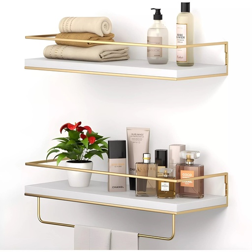 [SW-2443-PQUWY] Kit Etageres Murales Dore/Blanc Bois & Metal