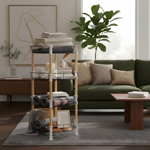 [CRS-4TIER-BW] Etagère d’Angle 4 Niveaux – Structure Metal & Finition Bois