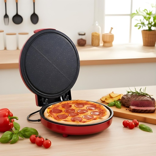 [FL-HK418-RED] Machine à Pizza Électrique FLORENCE Rouge – Plaque Multifonction 1100W