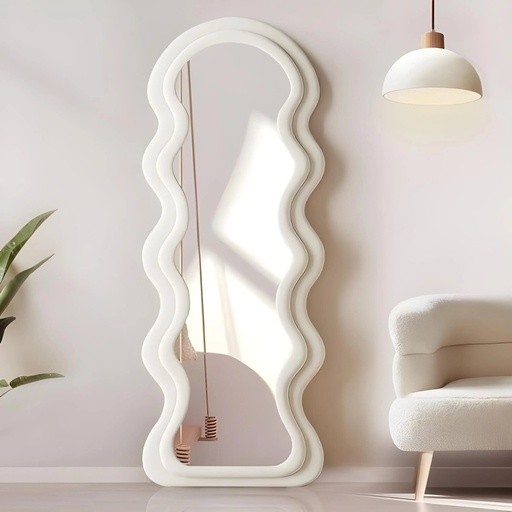 [TH-OPERA-170BC] Miroir OPÉRA  Blanc Cassé - Bois & Tissu Bouclé