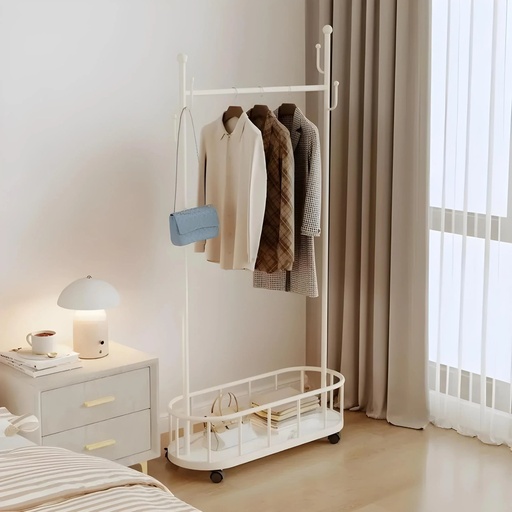 [TH-PV-175] Porte Vetements En metal blanc avec roues