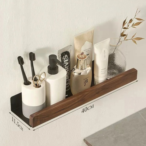 [TH-ETAG30-NYR] Etagere Murale 30 cm – Aluminium Noir & Bois Effet Noyer