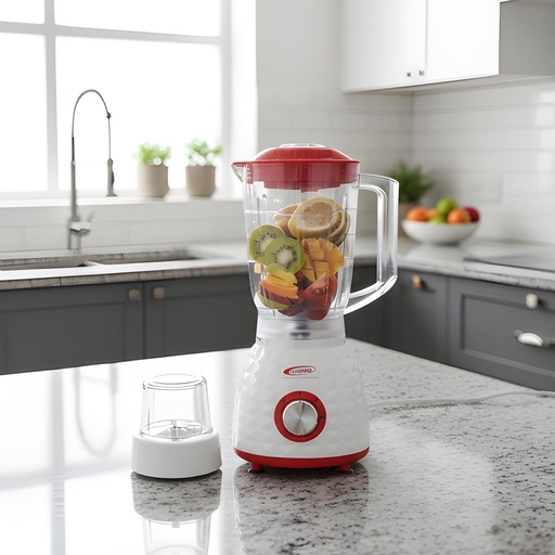 [BL/RG820] Mixeur Blender Électrique 2 en 1 Blanc / Rouge + Moulin à Café