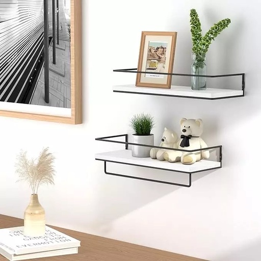 [SW-2443-ASZ29] Kit Etageres Murales Noir/Blanc Bois & Metal