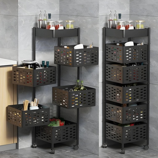 [PLR-5PN-BLK] Porte Legumes Rotatif a 5 Paniers – Noir Carre