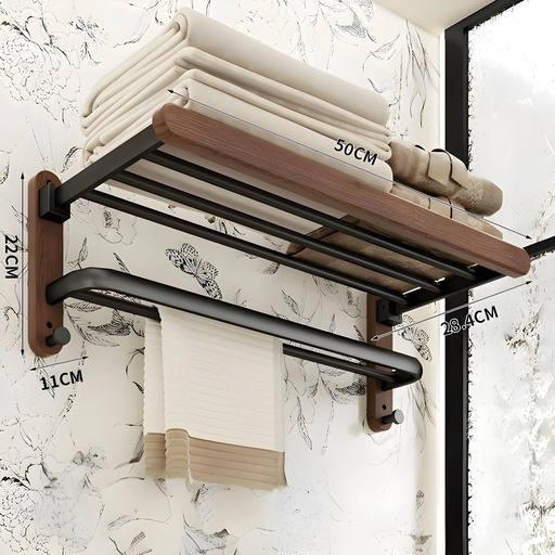 [TH-ETG-50] Etagere Murale Porte-serviettes en Bois & Aluminium