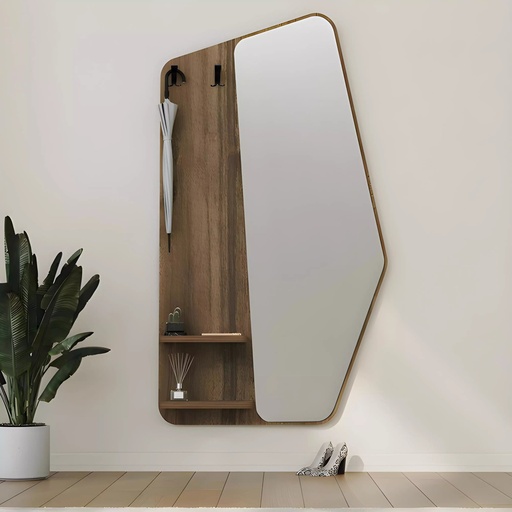 [SW-2443-WUT2M] Miroir Mural Design avec Etageres et Porte-Manteaux – 120x75 cm