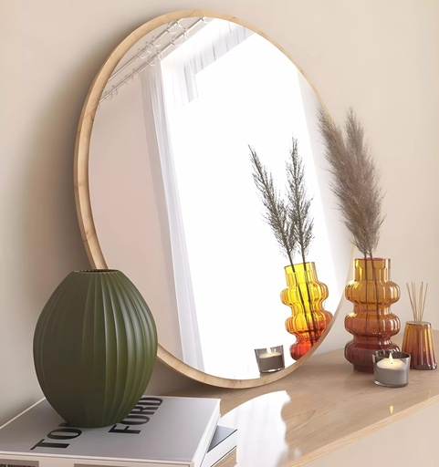 [SW-2443-VWDPK] Miroir Rond en MDF Stratifie Beige – Diametre 60 cm