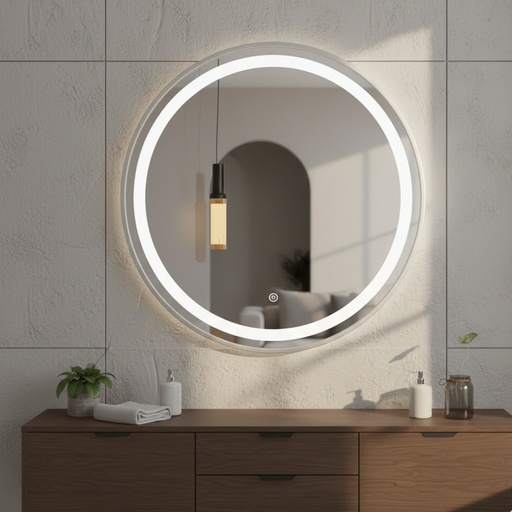 [MLR50-AG] Miroir LED Rond Ø50 cm – Cadre Aluminium Gris