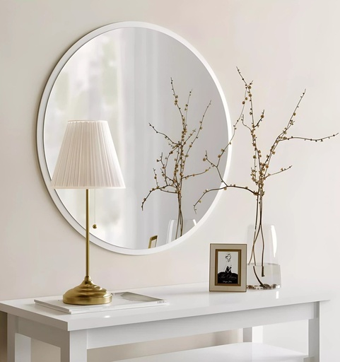 [SW-2443-I96KT] Miroir Rond en MDF Stratifie Blanc – Diametre 60 cm