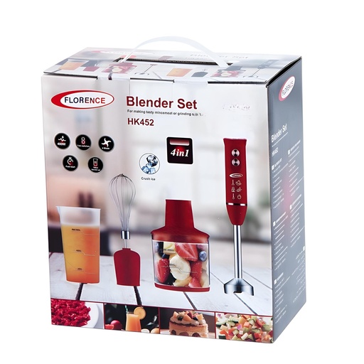 [HK452R] Mixeur Plongeant 4 en 1 FLORENCE HK452 – 400W – Rouge