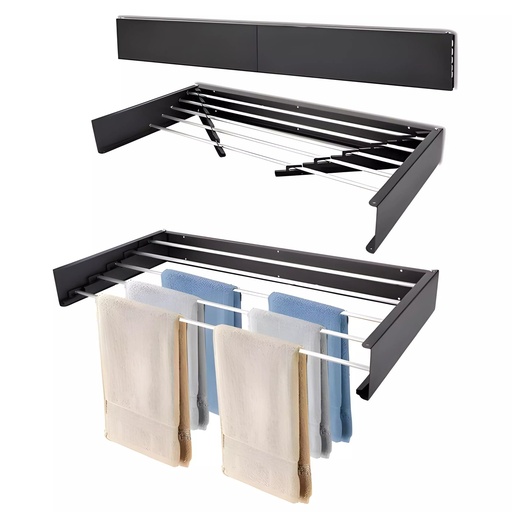 [SW-2443-8CLGM] Seche Linge Mural Rabattable Noir Metal & Aluminium