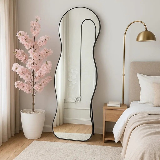 [INF-16049-NOIR] Miroir Infinity Noir – Design Ondulé Moderne 160 × 49 cm