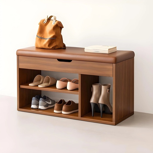 [TH-CB80-M] Banc Chaussures CozyBench – Couleur Bois Noyer / Assise Marron