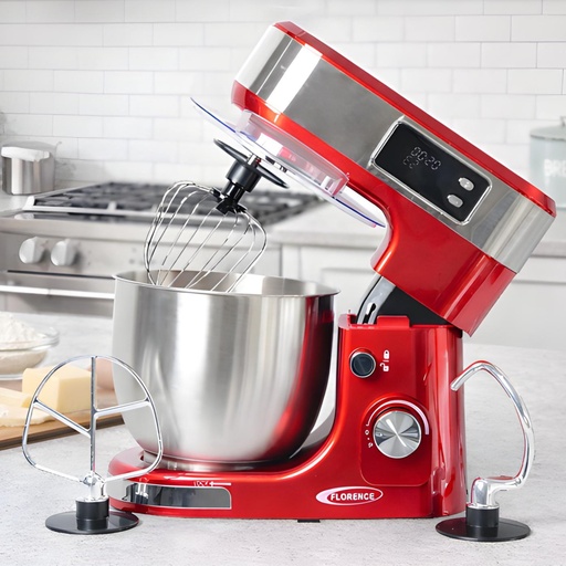 [SM-6466AE] Robot Pâtissier FLORENCE F-CHEF Digital Rouge – 1300W – Bol Inox 5L