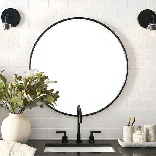[MR-ALU-80-NR] Miroir Rond Design – Ø80 cm, Cadre Aluminium Noir