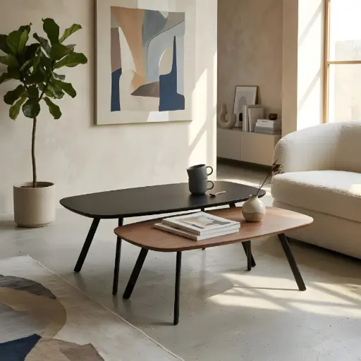 Tables Basses Duo Design Moderne Bois Noyer & Noir