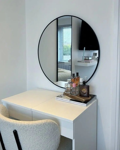 [TH-MIR-R70-MDFNR] Miroir rond mural – Cadre MDF noir stratifie (Ø 70 cm)