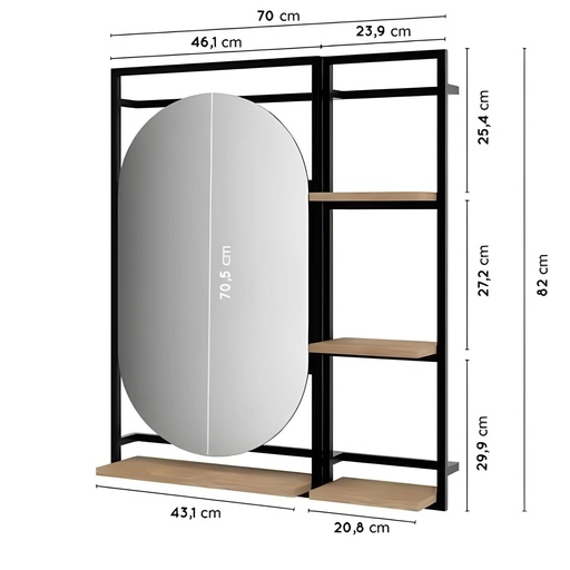[TH-RODOS-70] Miroir Mural Design avec Étagères - RODOS