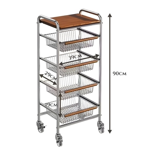 [CR-9040-BM] Chariot de rangement multifonction à roulettes – Bois & Métal