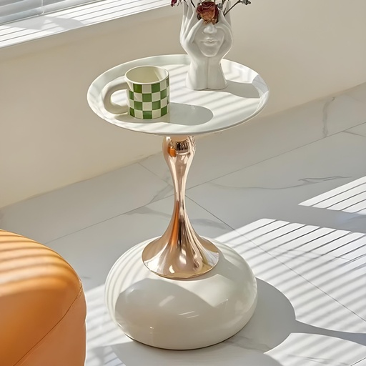 [LUN-4055-BD] Table de Cafe LUNARA – Blanc & Dore (40 × 55 cm)