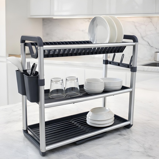 [TH-DISH-3ET-SILVER] Egouttoir de Vaisselle 3 Etages en Aluminium – Silver