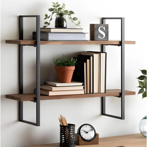 [TH-OSLO-70MR] Etagere Murale Design Industriel Oslo Noir/Marron
