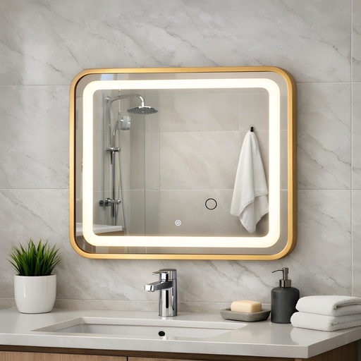 [TH-MLG-5050] Miroir LED Carré Gold Premium 50×50 cm – Touch – Anti-buée
