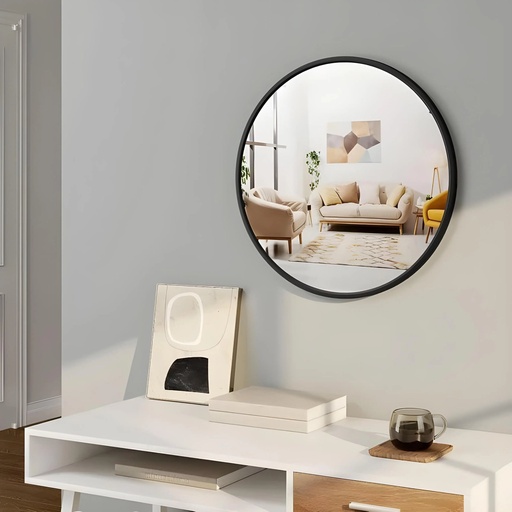 [TH-MIR-50NOIR] Miroir Rond Ø50 cm avec Cadre en MDF Noir
